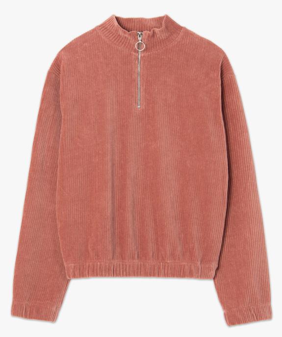 Sweat femme court en velours côtelé avec col zippé vue4 - GEMO(FEMME PAP) - GEMO