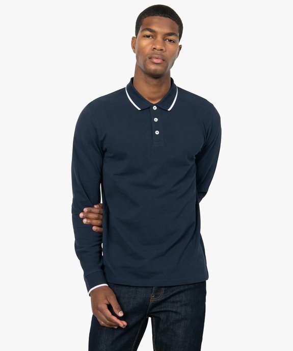 Polo homme à manches longues en coton bio vue1 - GEMO 4G HOMME - GEMO