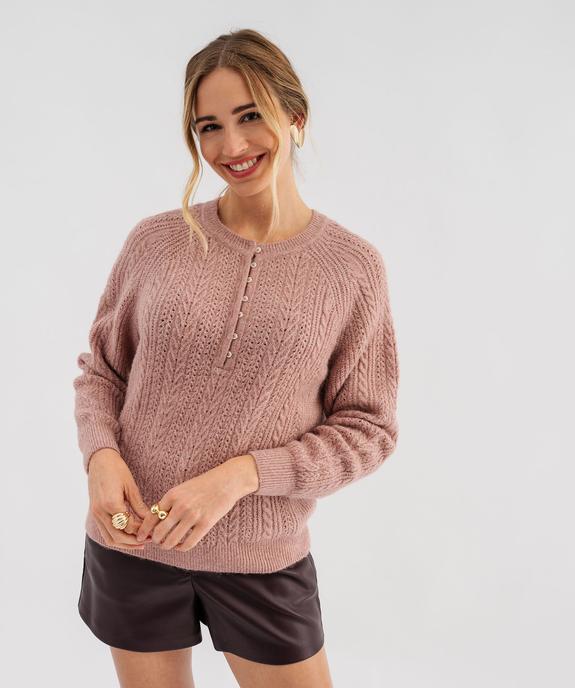Pull à col rond boutonné en maille fantaisie femme vue1 - GEMO 4G FEMME - GEMO