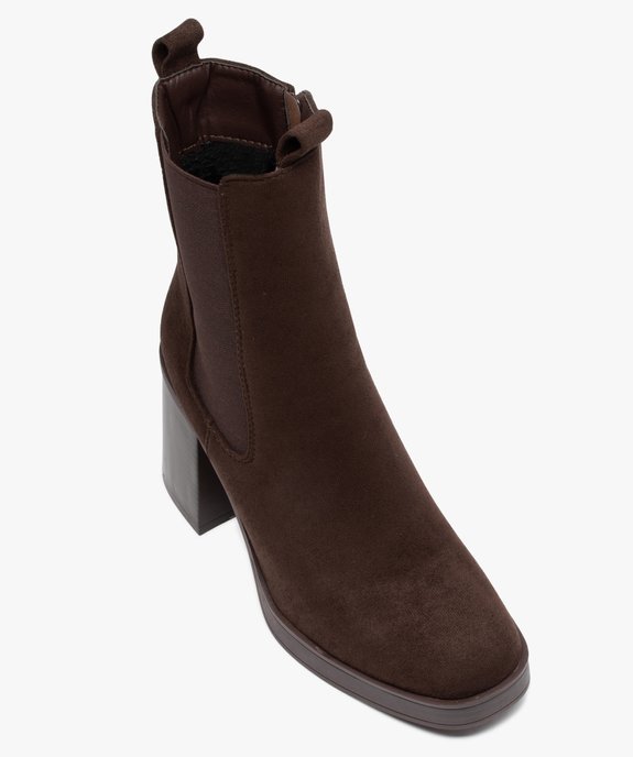 Boots femme Chelsea à talon dessus en suédine unie vue5 - SANS MARQUE - GEMO