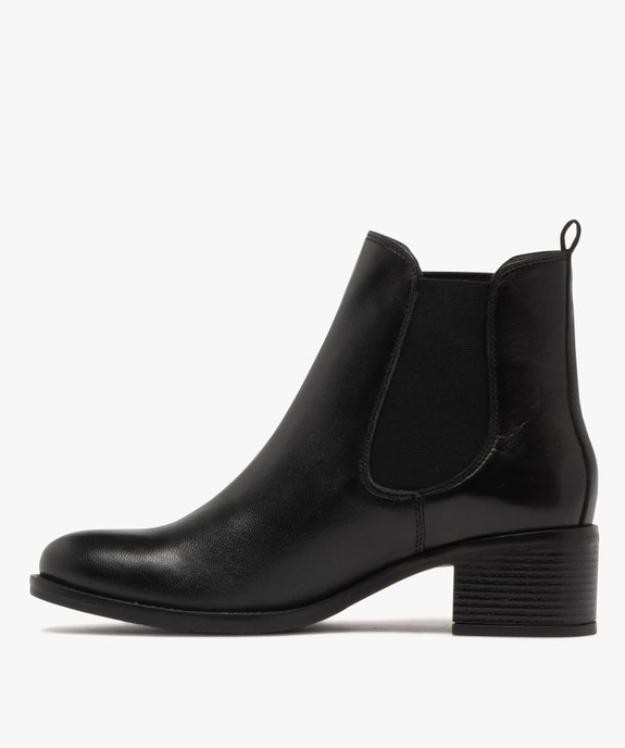 Bottines femme à talon dessus en cuir et bout amande style Chelsea - Tanéo vue3 - TANEO - GEMO
