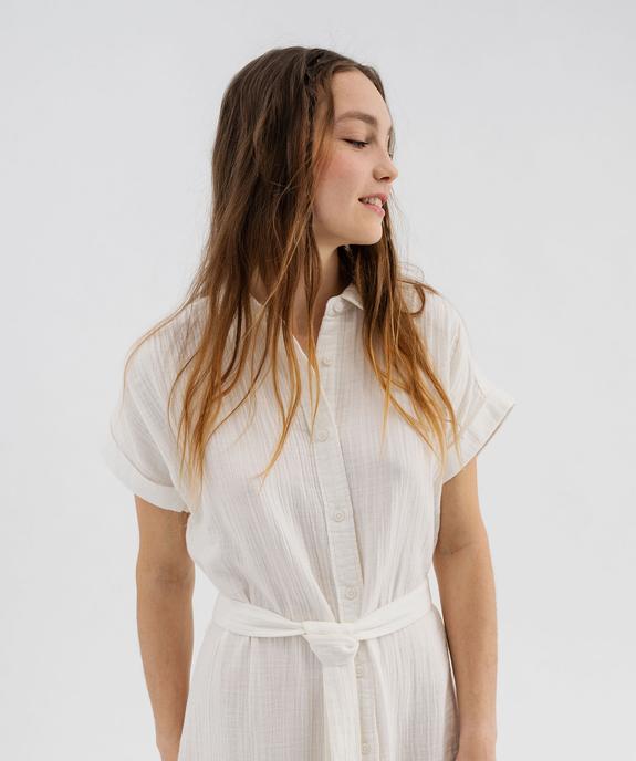 Robe chemise longue à manches courtes en gaze de coton femme vue4 - GEMO(FEMME PAP) - GEMO