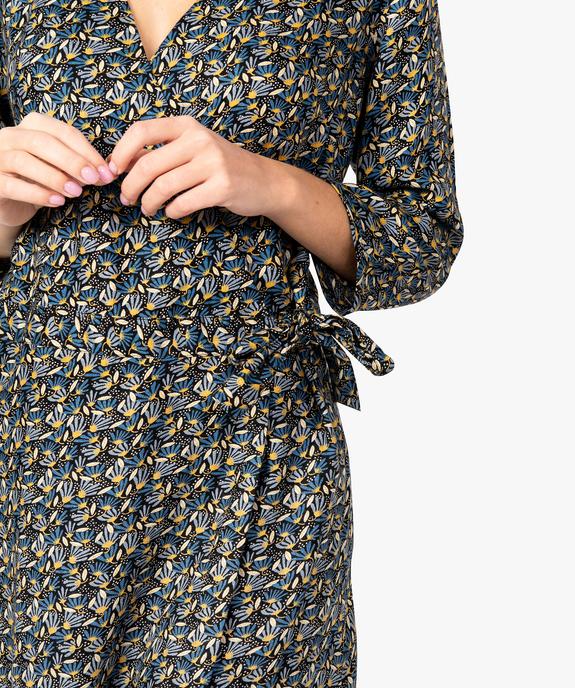 Robe femme cache-cœur à manches 3/4 et motif floral vue2 - GEMO(FEMME PAP) - GEMO
