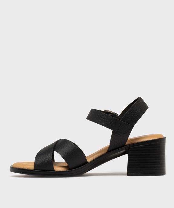 Sandales à talon et larges brides en cuir femme - Tanéo vue3 - TANEO - GEMO