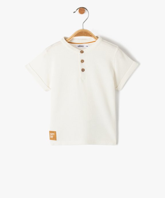 Tee-shirt bébé garçon à col tunisien en nid d'abeille vue1 - GEMO(BEBE DEBT) - GEMO