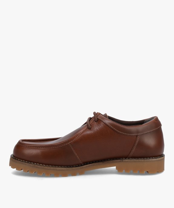 Chaussures bateau homme dessus cuir uni – Tanéo vue3 - TANEO - GEMO