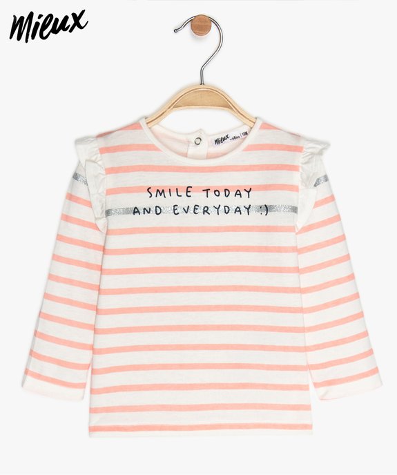 Tee-shirt bébé fille rayé à paillettes et volants vue1 - GEMO 4G BEBE - GEMO