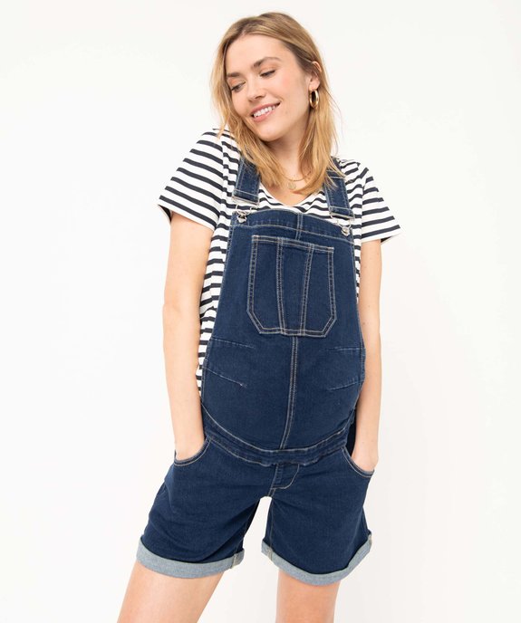 Salopette de maternité en toile denim coupe courte vue1 - GEMO (MATER) - GEMO