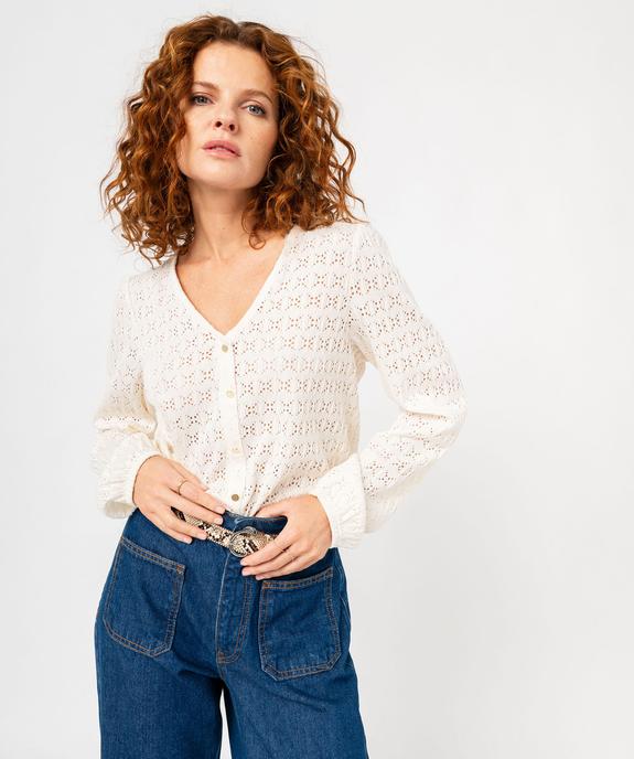 Tee-shirt à manches longues en maille ajourée femme vue1 - GEMO(FEMME PAP) - GEMO