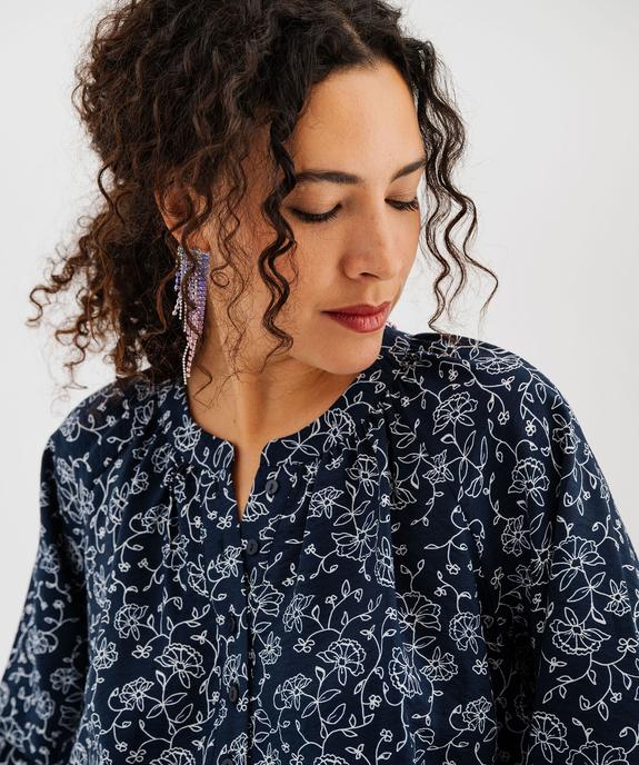 Blouse manches longues en viscose fleurie à col rond boutonné femme vue4 - GEMO 4G FEMME - GEMO