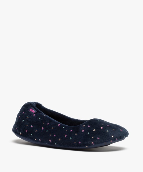 Chaussons femme ballerines en velours imprimé – Dim vue2 - DIM - GEMO
