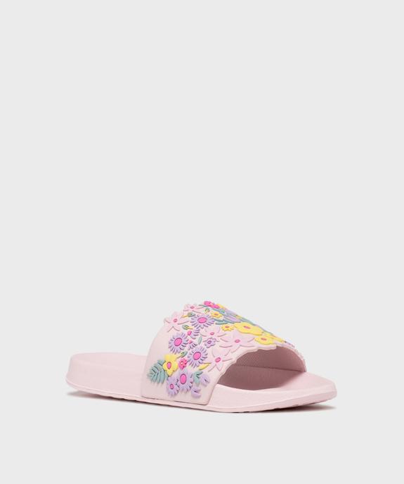 Mules de plage à motifs fleuris en relief fille vue2 - GEMO (PLAGE) - GEMO
