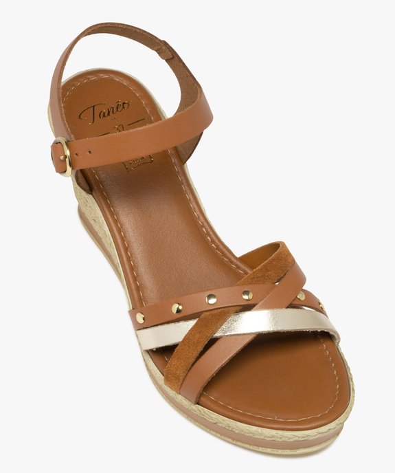 Sandales à brides en cuir sur semelle compensée femme - Tanéo vue5 - TANEO - GEMO
