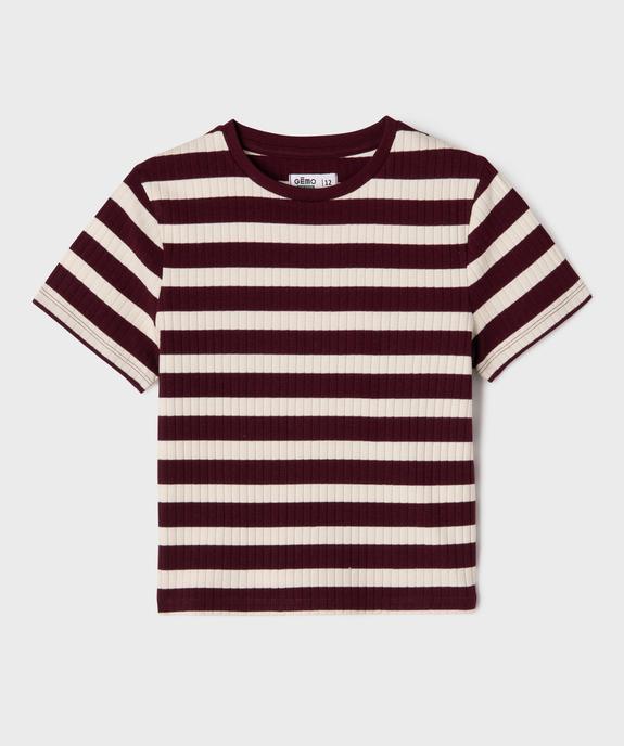 Tee-shirt manches courtes en maille côtelée à rayures fille vue1 - GEMO 4G FILLE - GEMO