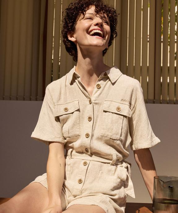 Combishort en lin look saharienne femme - LuluCastagnette vue1 - LULUCASTAGNETTE - GEMO