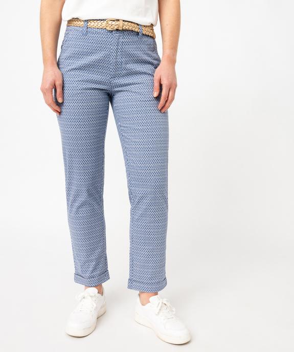 Pantalon chino imprimé en maille extensible avec ceinture femme vue1 - GEMO 4G FEMME - GEMO
