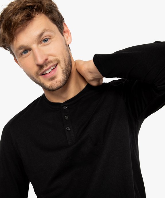 Tee-shirt homme à manches longues et col tunisien vue1 - GEMO 4G HOMME - GEMO