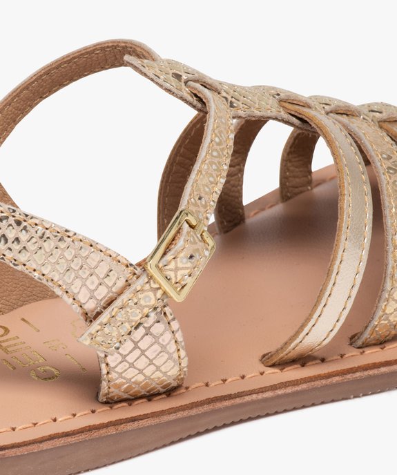 Sandales fille en cuir uni effet métallisé à multiples brides vue6 - TANEO - GEMO