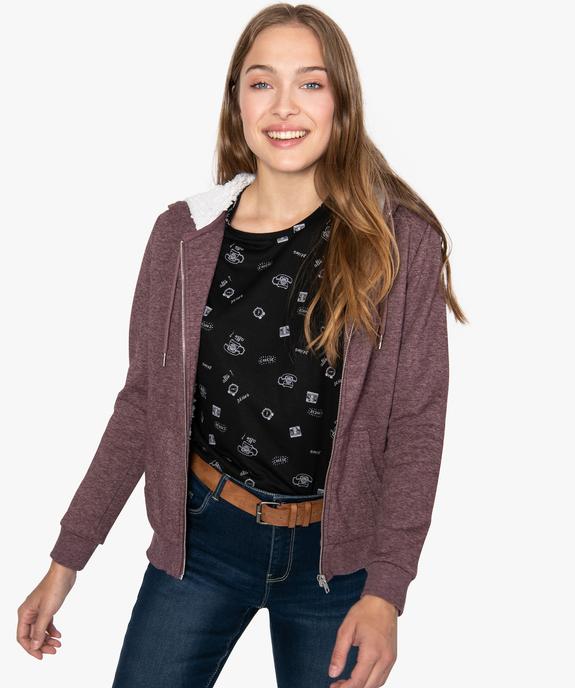 Sweat femme à capuche doublé sherpa et zippé sur l'avant vue1 - FOLLOW ME - GEMO