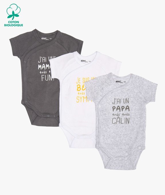 Body bébé manches courtes fermeture devant (lot de 3) vue1 - GEMO 4G BEBE - GEMO
