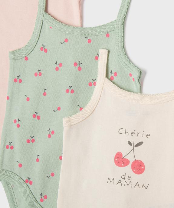 Body à bretelles à motifs cerises bébé fille (lot de 3) vue2 - GEMO 4G BEBE - GEMO