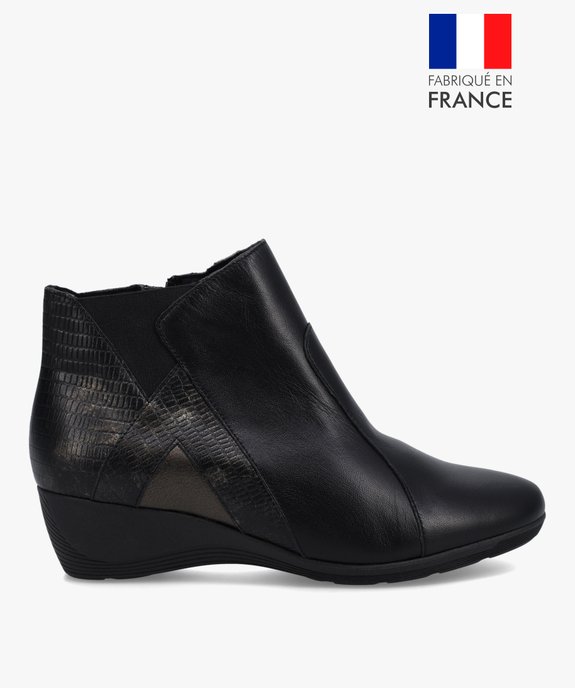 Boots femme confort dessus cuir à talon compensé vue1 - GEMO (CONFORT) - GEMO