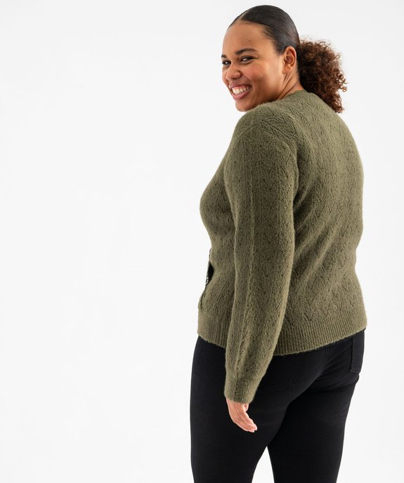 Pull en maille ajourée et encolure cache-cœur à dentelle femme grande taille vue3 - GEMO (G TAILLE) - GEMO