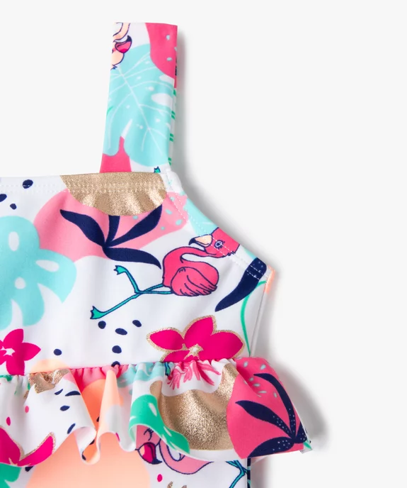 Maillot de bain bébé fille tankini imprimé fluo et détails dorés vue2 - GEMO(BEBE DEBT) - GEMO