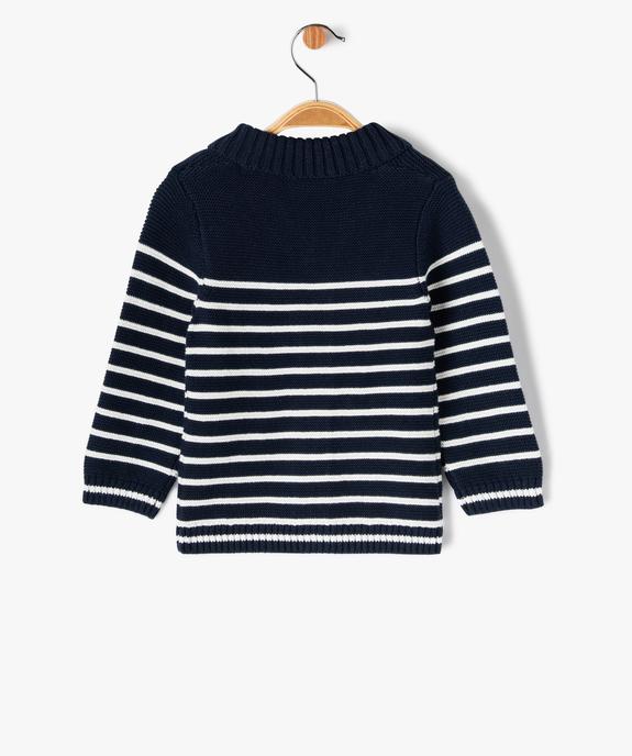Gilet rayé en coton avec large col bébé garçon vue3 - GEMO(BEBE DEBT) - GEMO