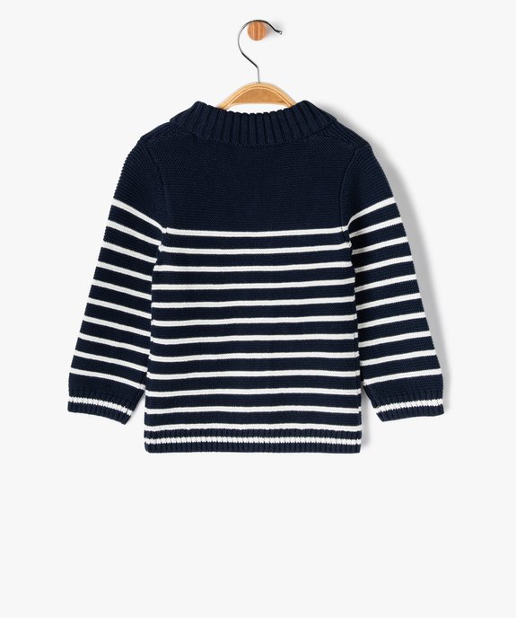 Gilet rayé en coton avec large col bébé garçon vue3 - GEMO(BEBE DEBT) - GEMO