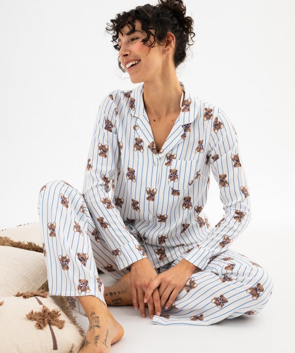 Pyjama à rayures et motifs oursons femme - LuluCastagnette vue2 - LULUCASTAGNETTE - GEMO