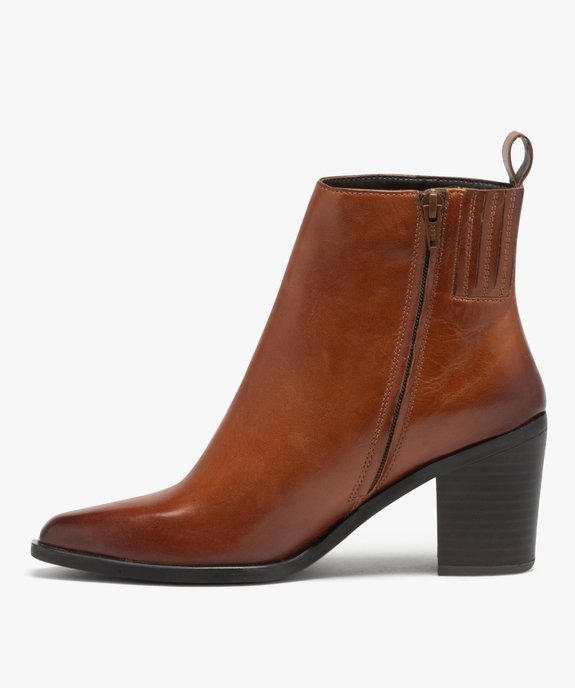 Boots femme en cuir uni à talon carré et bout pointu - Taneo vue4 - TANEO - GEMO