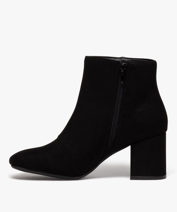 Boots femme à talon carré en velours uni et à zip vue3 - GEMO 4G FEMME - GEMO