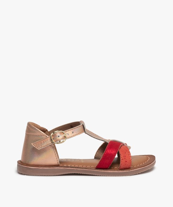 Sandales filles à brides croisées en cuir et talon fermé vue1 - GEMO (ENFANT) - GEMO