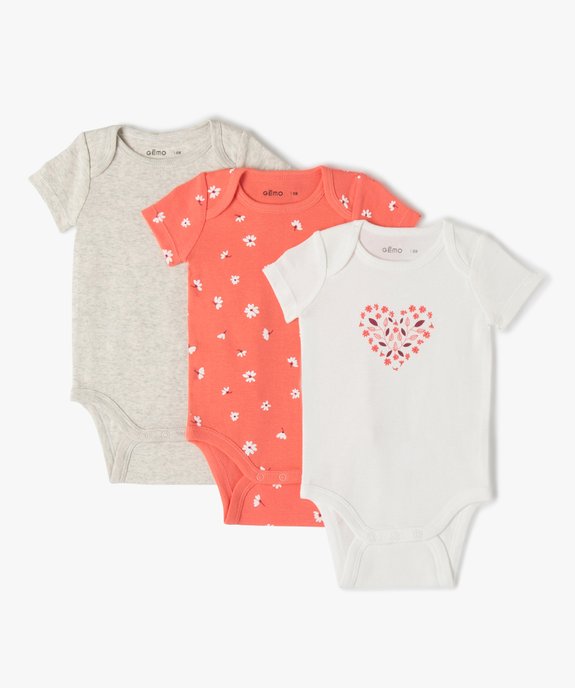 Bodies bébé fille à manches courtes à motifs fleuris (lot de 3) vue1 - GEMO 4G BEBE - GEMO