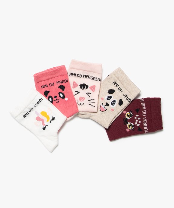 Chaussettes fille avec inscriptions et motifs (lot de 5) vue2 - GEMO (ENFANT) - GEMO