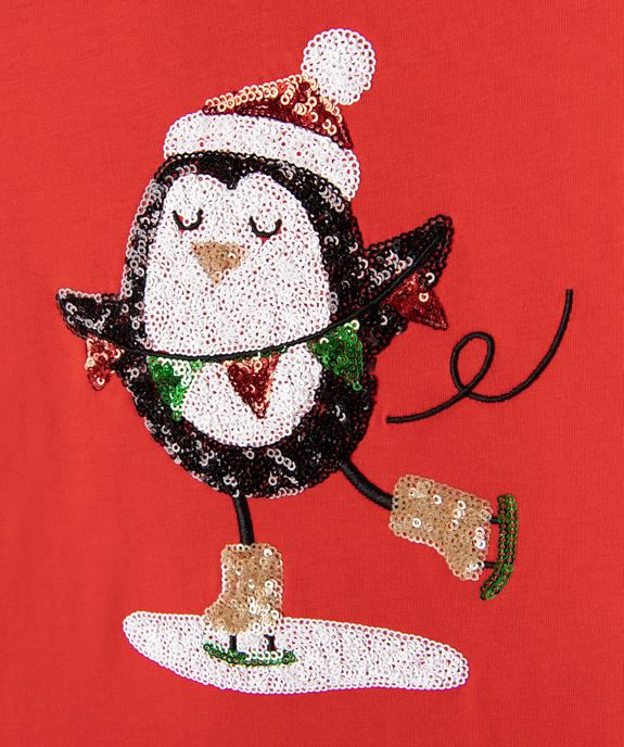 Tee-shirt à manches longues avec motif Noël en sequins fille vue2 - GEMO 4G FILLE - GEMO