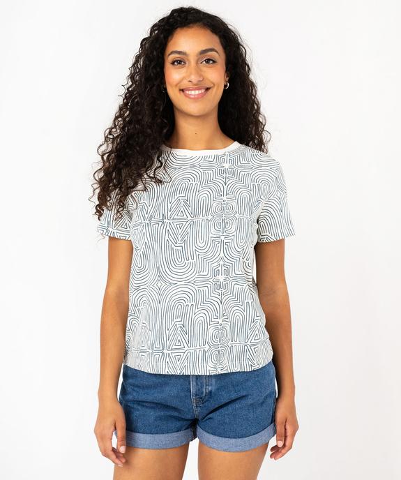 Tee-shirt manches courtes en coton imprimé femme vue5 - GEMO(FEMME PAP) - GEMO