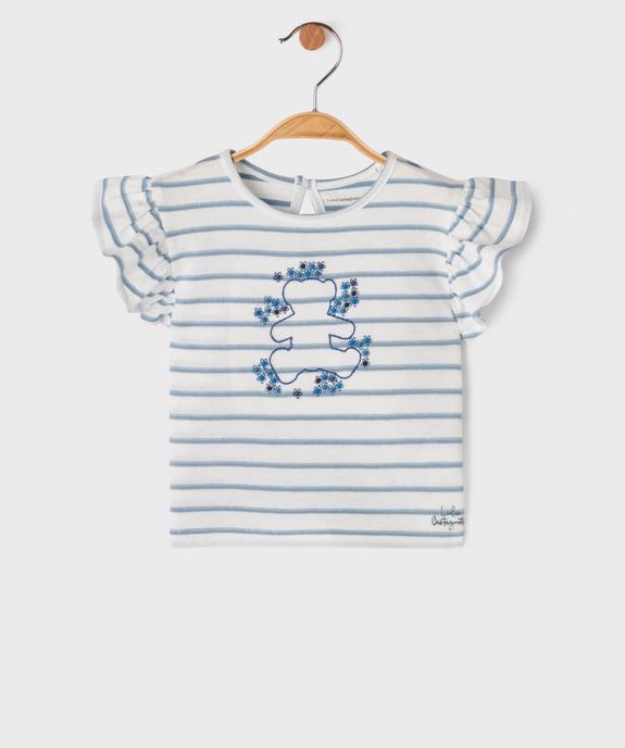 Tee-shirt rayé à manches courtes volantées bébé fille - LuluCastagnette vue1 - LULUCASTAGNETTE - GEMO