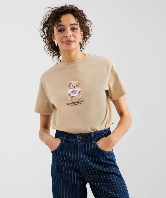 Tee-shirt manches courtes avec motif ourson femme - LuluCastagnette vue1 - LULU CASTAGNETTE G4G D - GEMO
