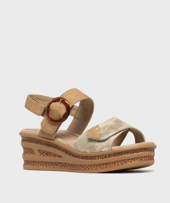 Sandales compensées à brides scratch femme - Valentina Baldano vue2 - EMILIA ROSA - GEMO