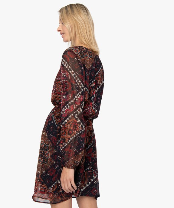 Robe femme imprimée avec fil pailleté et manches longues vue3 - GEMO(FEMME PAP) - GEMO