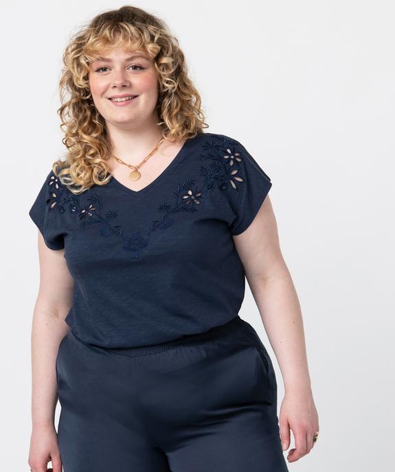 Tee-shirt femme grande taille brodé sur l’avant  vue1 - GEMO (G TAILLE) - GEMO