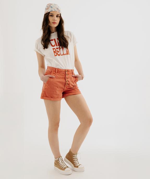 Short en twill ample taille haute à boutons femme vue4 - GEMO 4G FEMME - GEMO