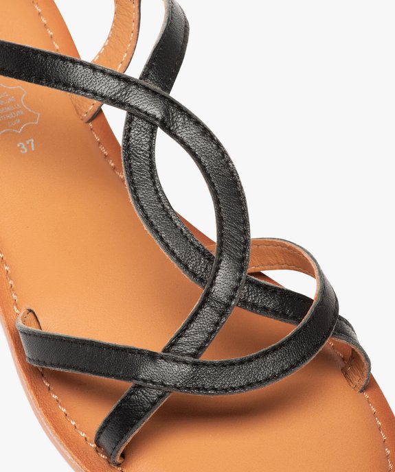 Sandales femme à talon plat et fines brides en cuir uni vue6 - GEMO (CASUAL) - GEMO