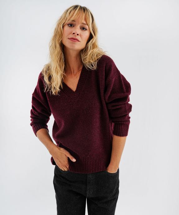 Pull col V en maille douillette femme vue1 - GEMO(FEMME PAP) - GEMO