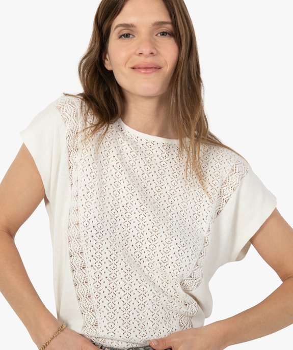Pull femme à manches courtes avec devant ajouré vue2 - GEMO(FEMME PAP) - GEMO