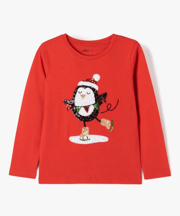 Tee-shirt à manches longues avec motif Noël en sequins fille vue1 - GEMO 4G FILLE - GEMO