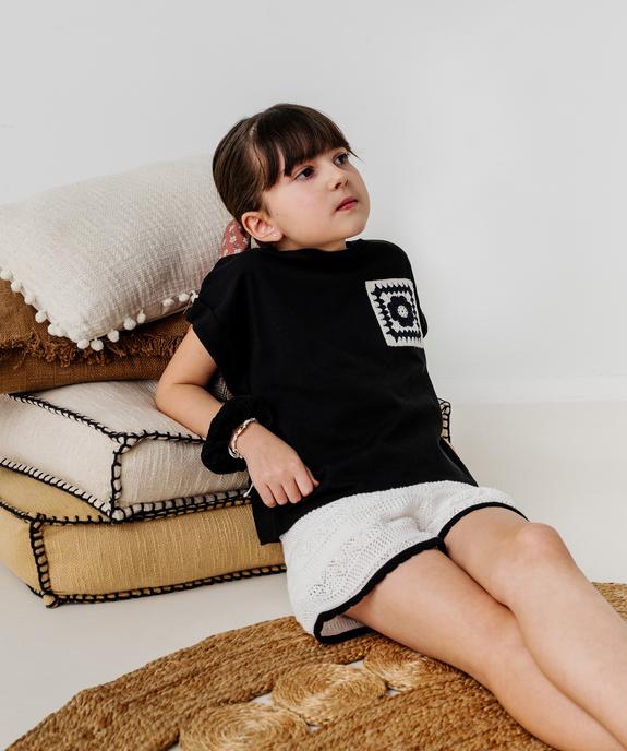 Tee-shirt manches courtes à revers coupe loose et broderie crochet fille vue5 - GEMO 4G FILLE - GEMO