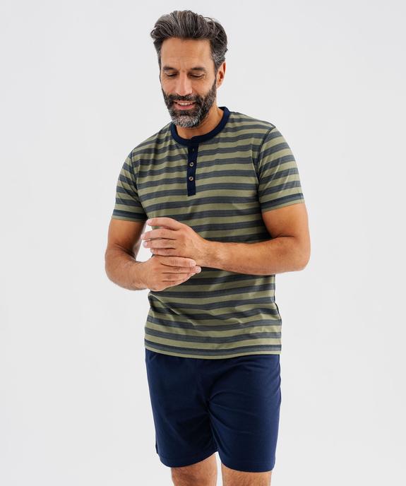 Pyjashort en jersey de coton à col tunisien homme vue1 - GEMO 4G HOMME - GEMO